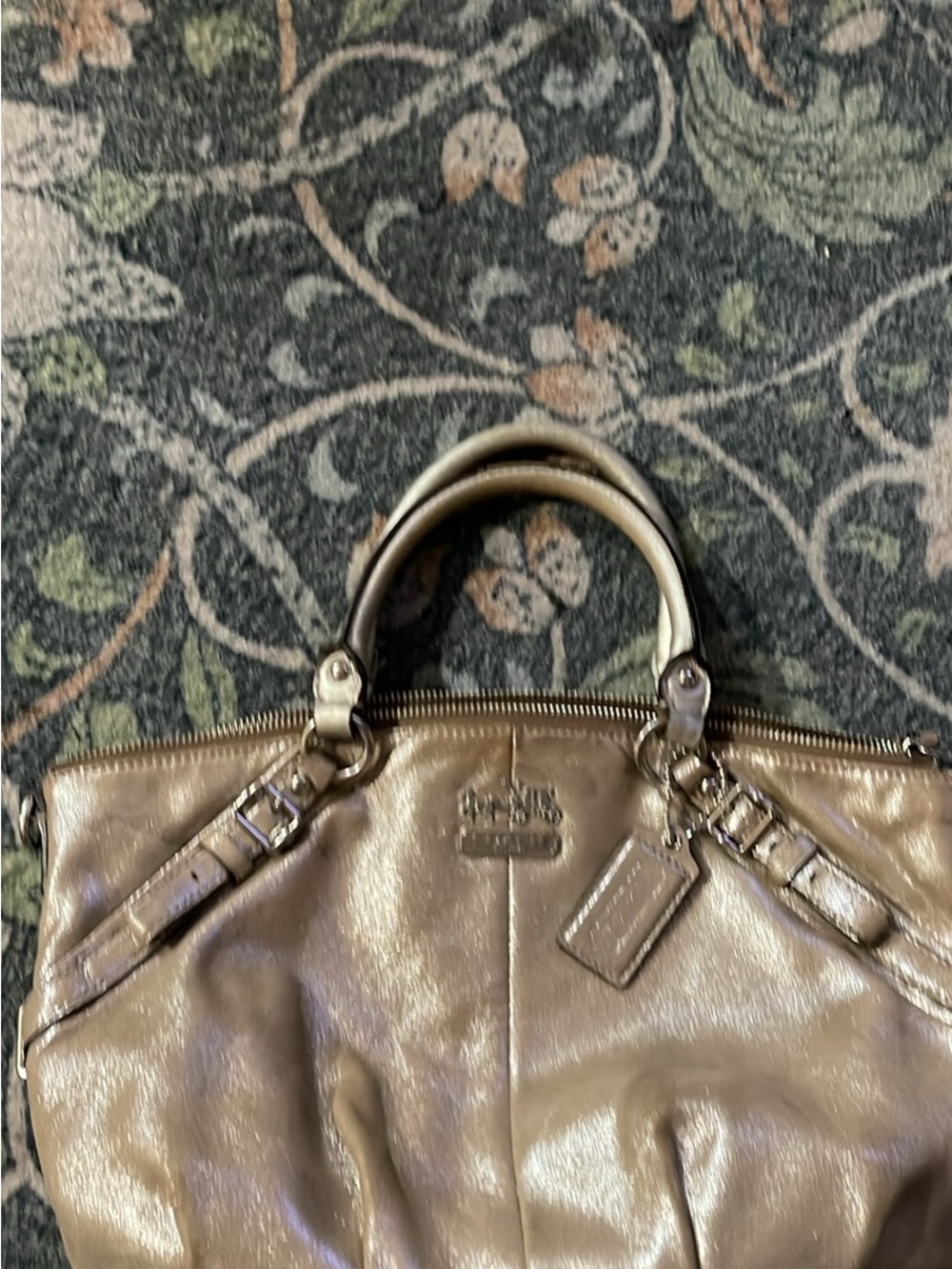 Coach Metallic Taupe Leather Satchel with Top Handles